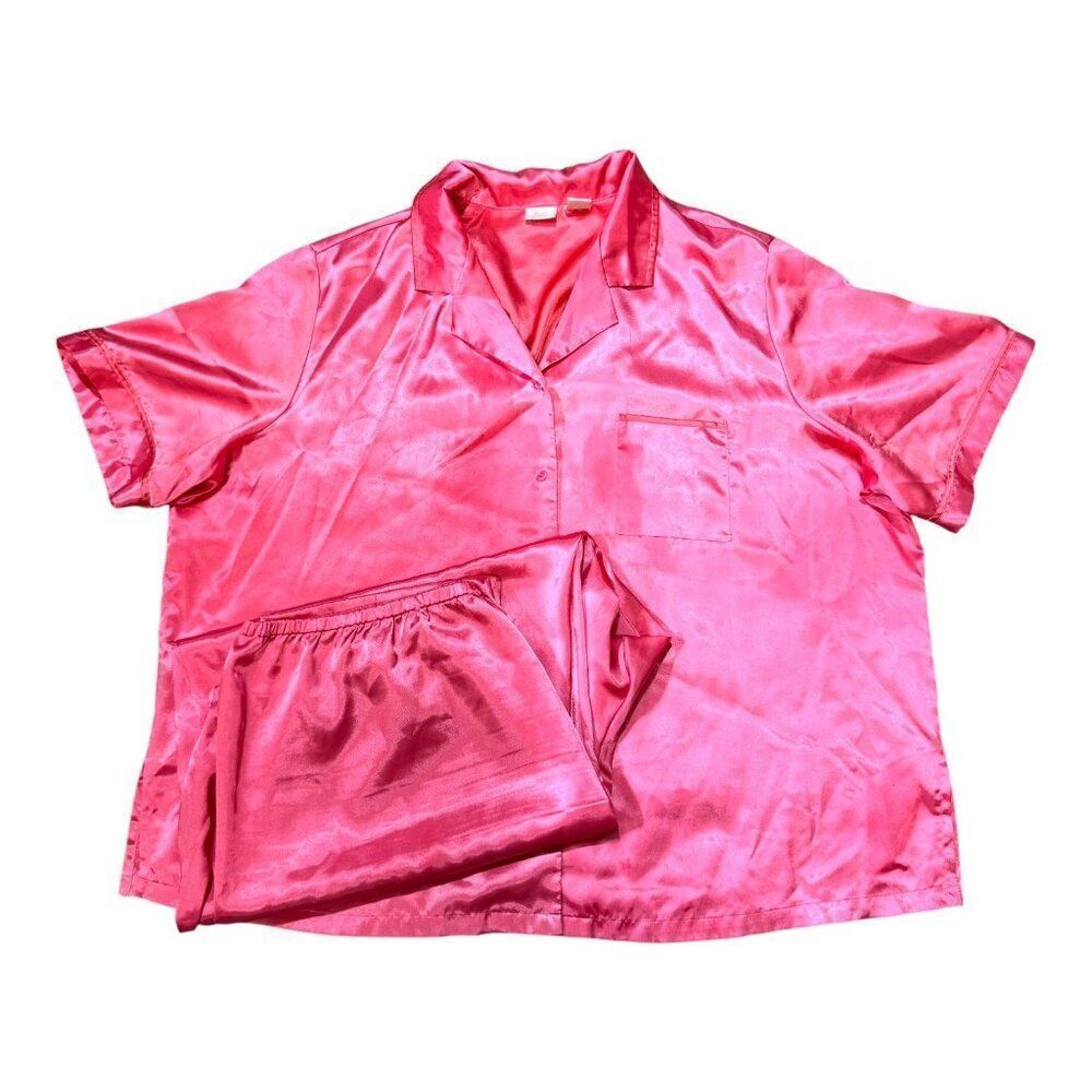 Etonne Sarah Richardson Pink Satin Pajama Set Size 22W 24W Silky Pants Top Shirt
